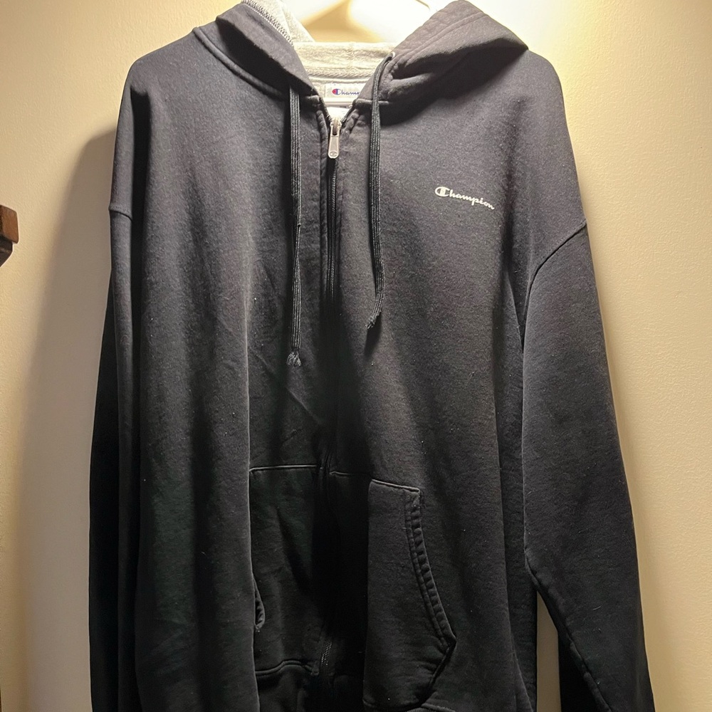 Champion Men's Black Full-Zip Hooded Sweatshirt